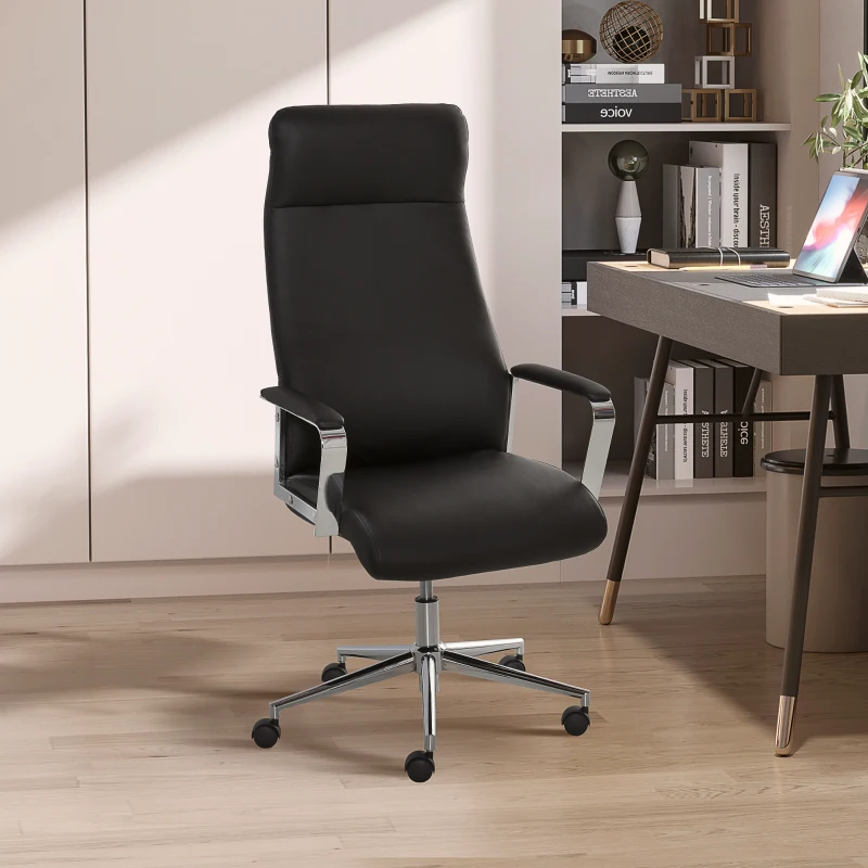 Vinsetto High Back Executive Office Chair Faux Leather Swivel Computer Desk Chair with Padded Arm, Adjustable Height, Wheels Black
