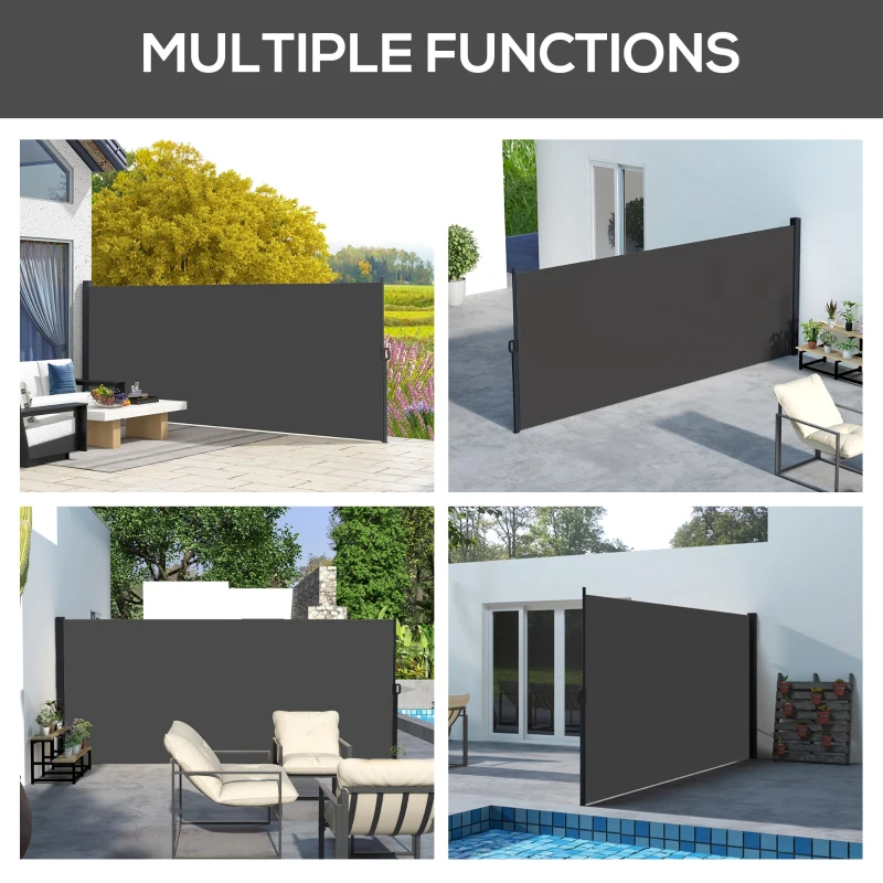 Outsunny 13' x 6' Retractable Side Awning, Outdoor Privacy Screen for Garden, Hot Tub, Balcony, Terrace, Pool, Black