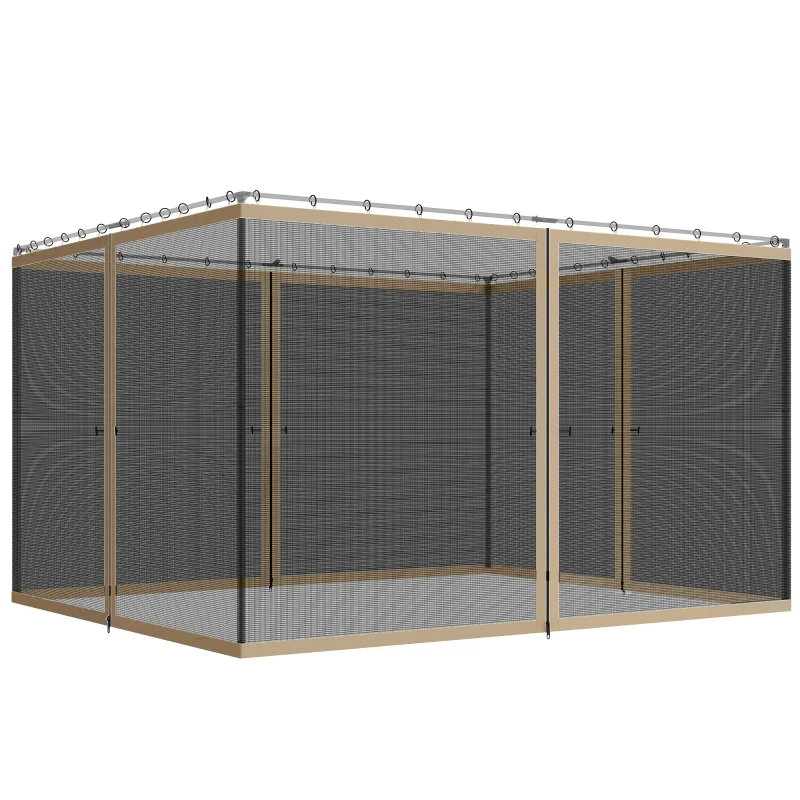 Outsunny Replacement Mosquito Netting for Gazebo 10' x 13' Black Screen Walls for Canopy with Zippers, Khaki