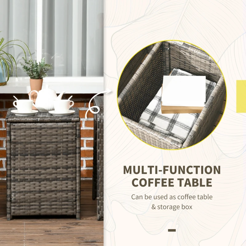 Outsunny 3 Piece Patio Furniture, PE Wicker Storage Table & Chairs, Beige