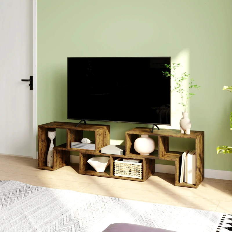 HOMCOM TV Stand for TVs up to 75", 3-Piece Modular TV Console with Open Storage Shelves, Rustic Brown