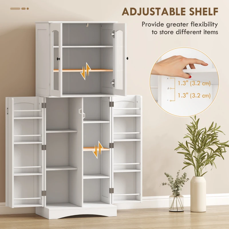 HOMCOM 64" Tall Kitchen Pantry Cabinet, Kitchen Cabinet with Soft-Close Acrylic Doors, 10 Shelves, 8 Door Racks, White