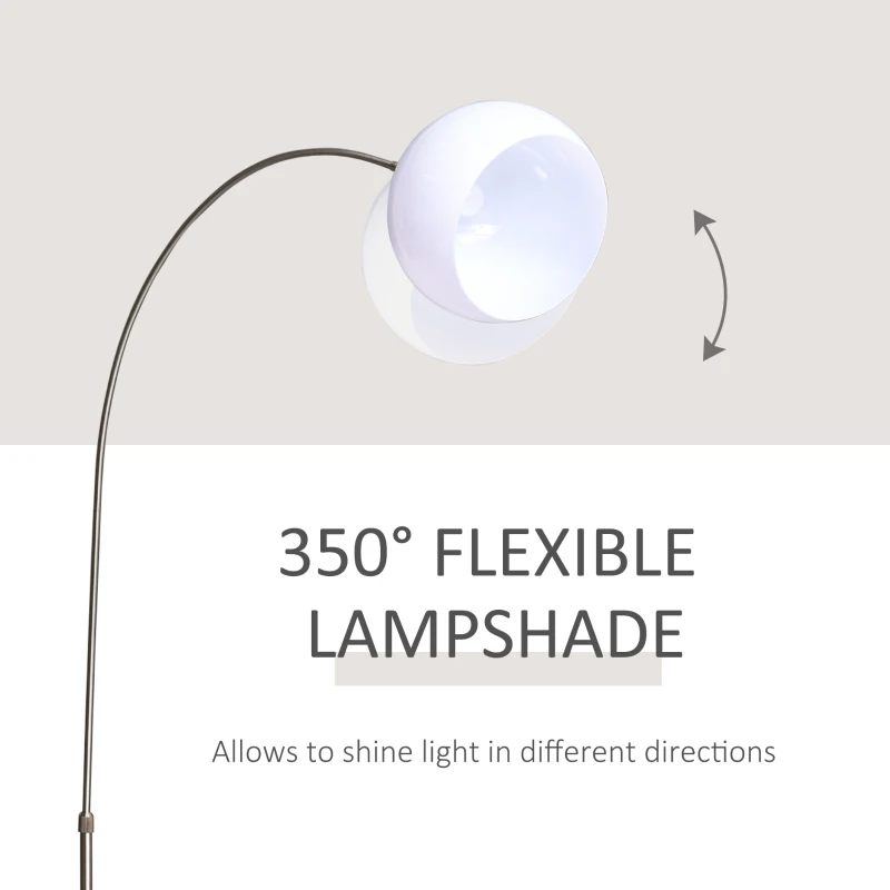 HOMCOM Arc Floor Lamp,Metal Standing Lamp, with 350° Flexible Lampshade, Adjustable Pole, and Marble Round Base for Living, Office, Bedroom, White/Silver