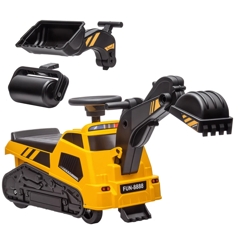 Aosom 3 in 1 Ride on Excavator Bulldozer with Music, Yellow
