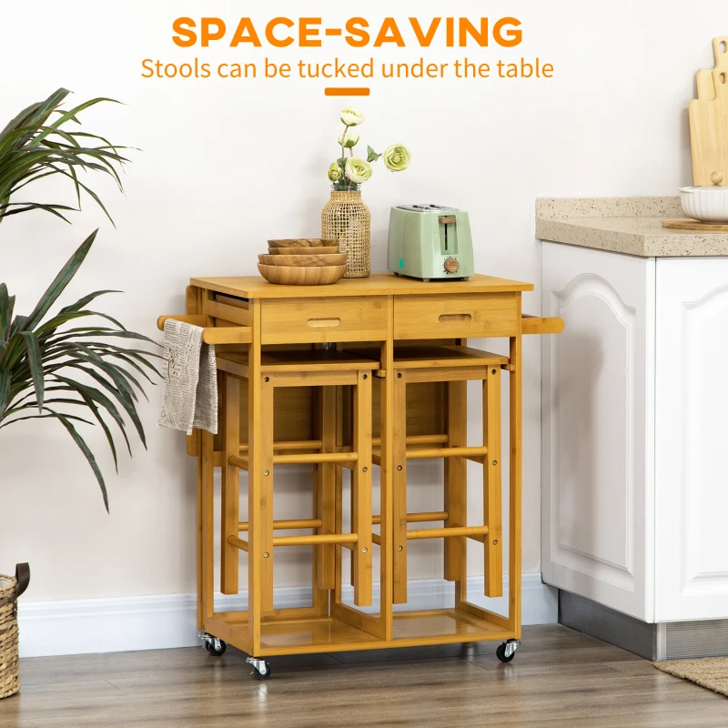 HOMCOM Breakfast Cart Table and Chair Set Kitchen Island with Seating