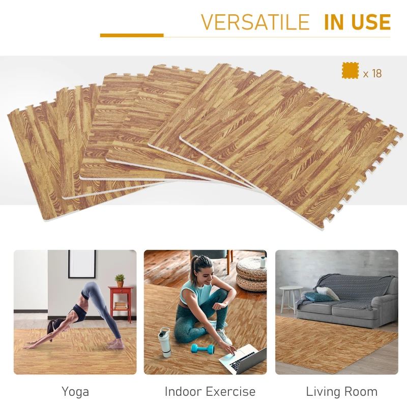 Soozier 18 Piece 24" x 24" High-Density Water Resistant Interlocking Foam Floor Tile Mats 72Sqft- Dark Wood Grain