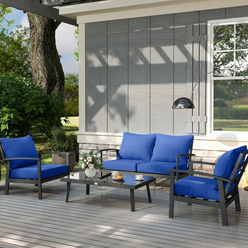 Outsunny Patio Chair Cushions Set of 4 with Seat & Backrest, Fade Resistant Seat Replacement Cushion Set, Navy Blue