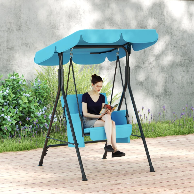 Outsunny 1-Seat Outdoor Porch Swing Patio Swing with Adjustable Canopy, Removable Seat and Back Cushion for Garden, Poolside