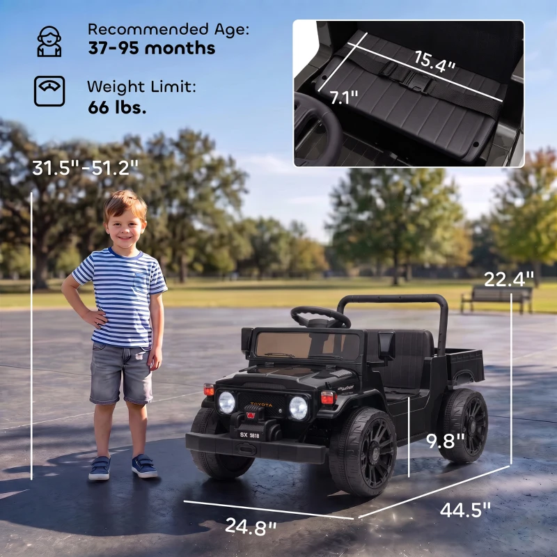 Qaba Licensed Toyota Pickup Ride on Truck, 24V Kids Electric Car with Dual Motors, Up to 3.7MPH for Kids 3-8 Years Black