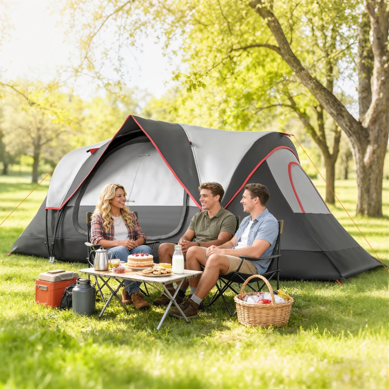 Outsunny Camping Tent for 6 Man with 2000mm Waterproof Rainfly and Carry Bag for Fishing Hiking Festival, Dark Grey