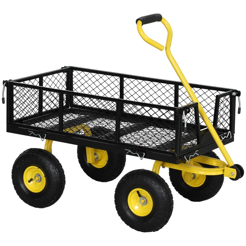 Outsunny Steel Garden Cart, Utility Wagon with Removable Sides, 10" Wheels, 180° Rotating Handle, 440lbs Capatity