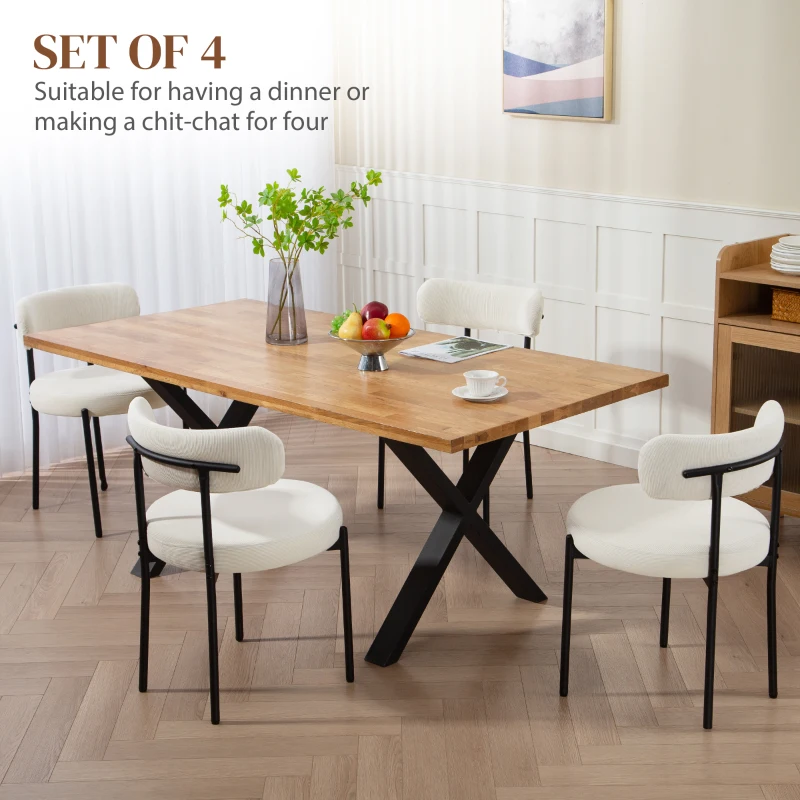HOMCOM 4 Pieces Kitchen Chairs, Modern Dining Chairs w/ Corduroy Upholstery and Steel Legs for Living Room, Beige
