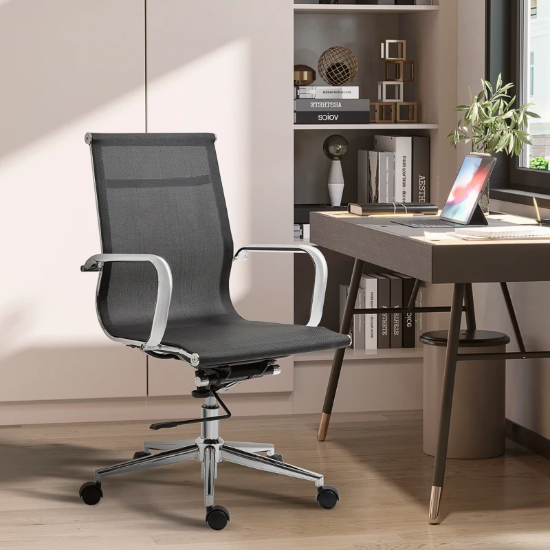 Vinsetto Mesh Office Chair, Swivel Computer Desk Chair with Adjustable Height and Armrests, Black