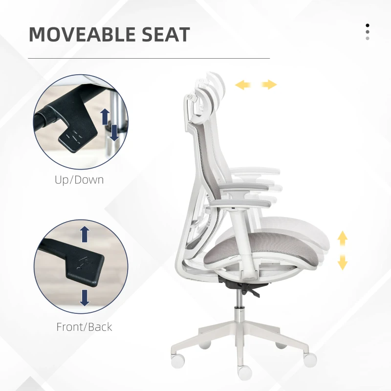 Vinsetto Ergonomic Office Chair with 360° , Wheel, Mesh Back, Adjustable Height & 3D Armrest for Home Office, Grey