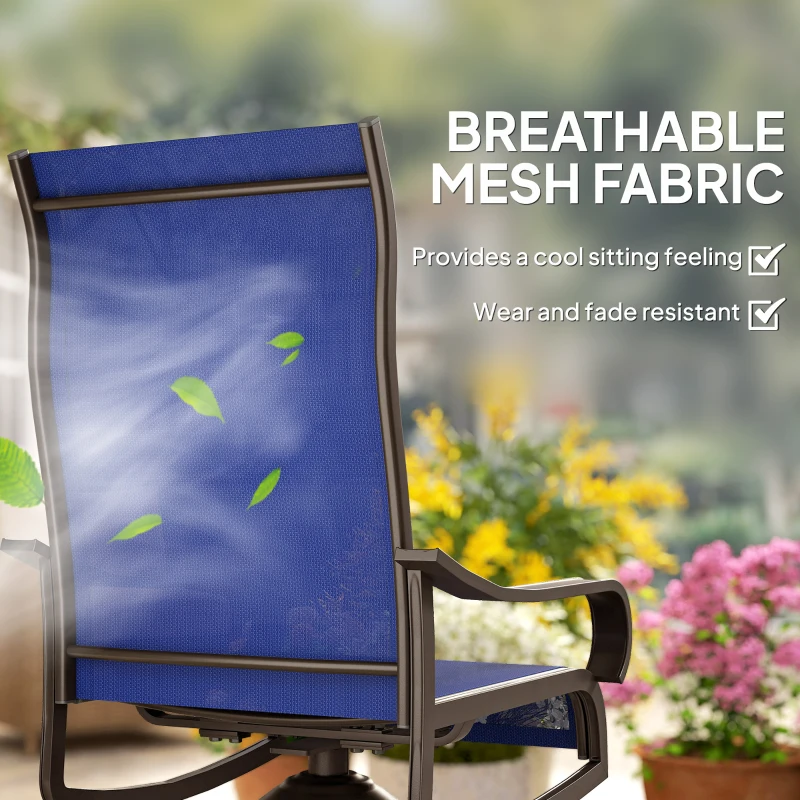 Outsunny Patio Dining Chairs Set of 2, 360° Swivel Rocking Outdoor Chairs with Armrests, Breathable Mesh, Navy Blue