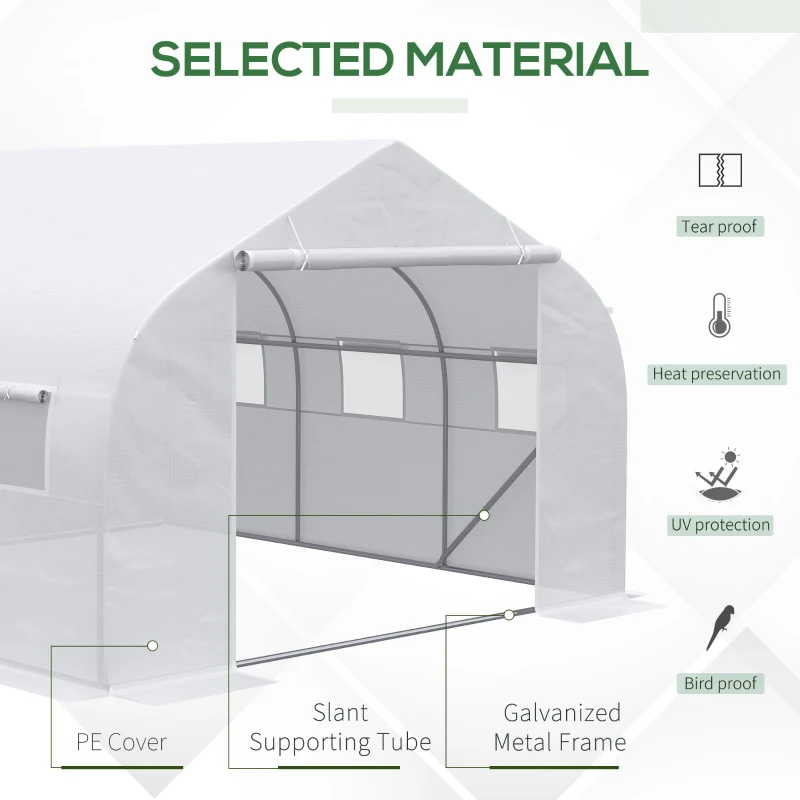 Outsunny 11.5 x10 x6.5 ft Walk-in Tunnel Greenhouse with Zippered Mesh Door and 8 Mesh Windows, Gardening Plant Hot House with Galvanized Steel Hoops, White