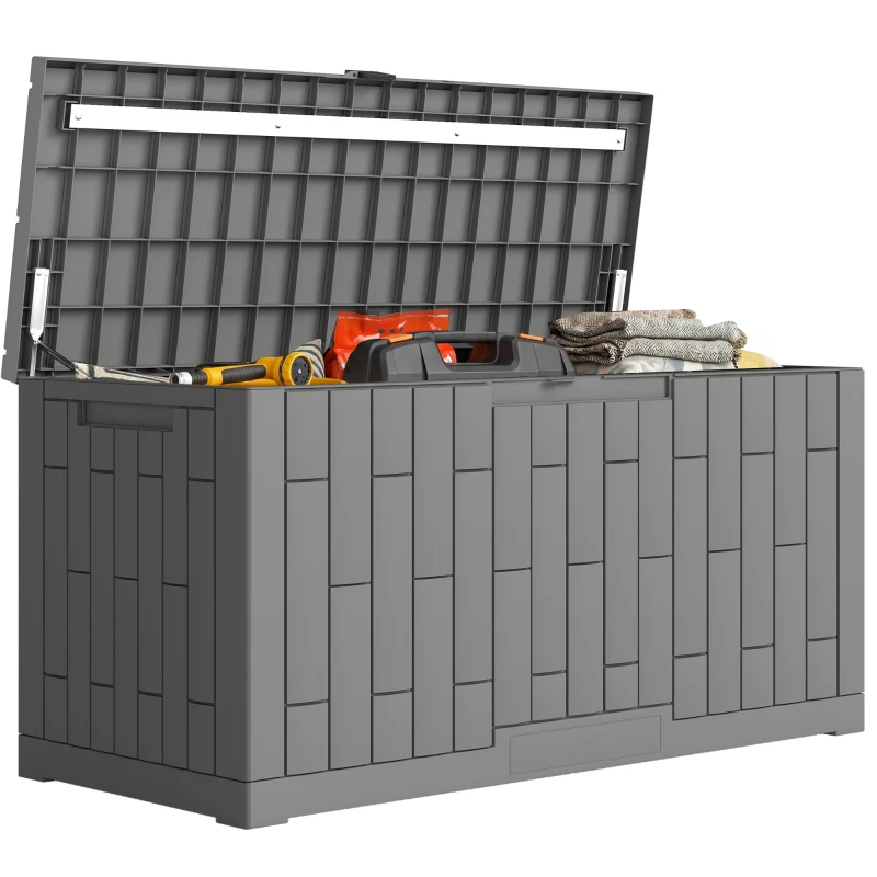 Outsunny 80 Gallon Resin Deck Box, Lockable Outdoor Storage Box, Splash-Resistant & UV Resistant Patio Storage Container