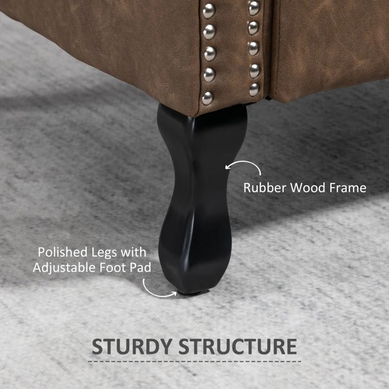 HOMCOM Tufted Lounge Chair, Upholstered Chesterfield-style Armchair with Solid Wood Legs and Nail Head Trim, Brown