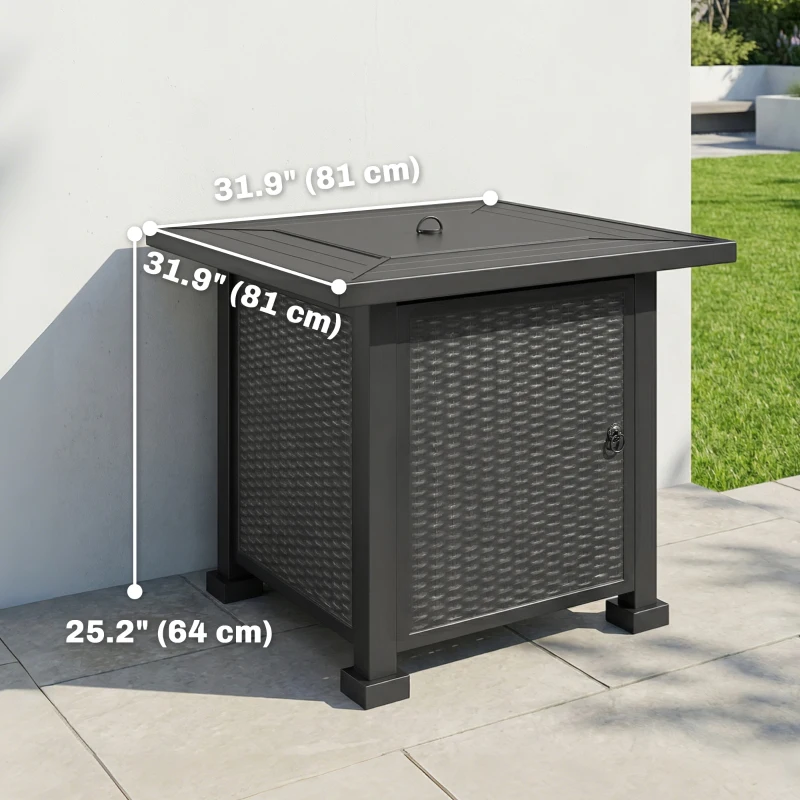 Outsunny 32" Propane Gas Fire Pit Table, 50,000 BTU Square Patio Table with Fire Pit, Wind Guard, Lid, CSA Certified, Black