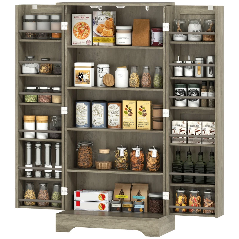 HOMCOM 50" Pantry Storage Cabinet, Farmhouse Kitchen Pantry Cabinet with Doors, Adjustable Shelves, Distressed Grey