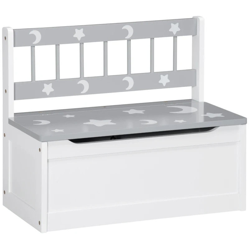 Qaba Kids Toy Box Storage Chest with Lid and Safety Hinge, Kids Storage Bench Seat with Backrest for Toddler, Grey