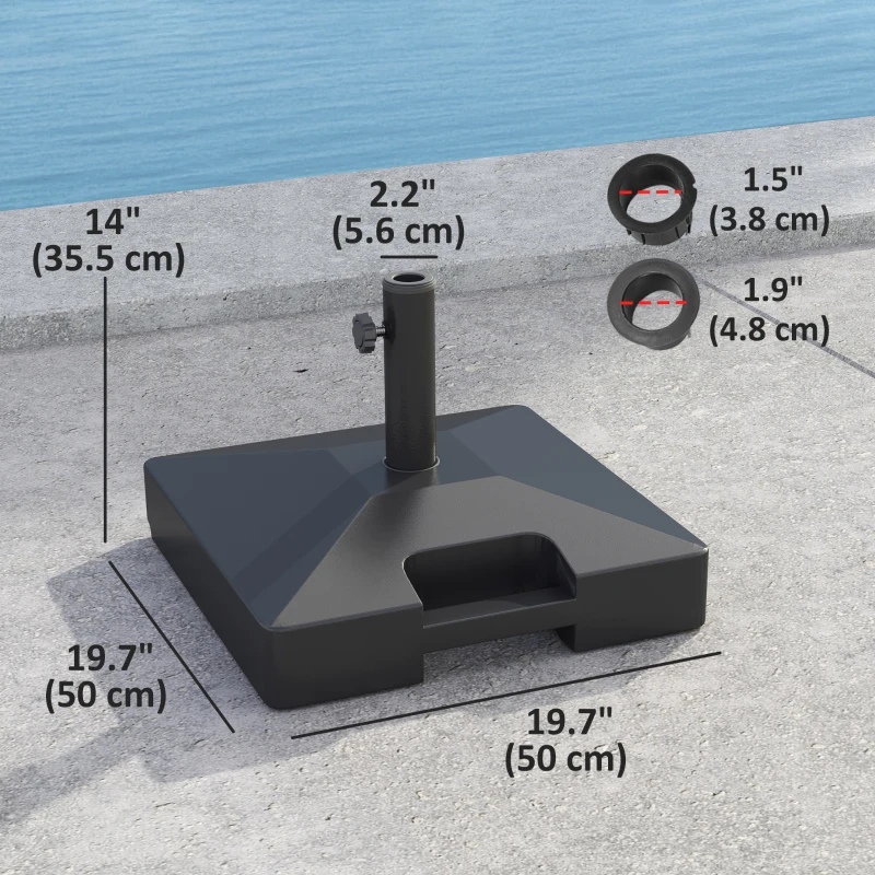 Outsunny Plastic Square Patio Umbrella Base with Wheels Handle, Heavy Duty Outdoor Umbrella Stand Base, Filled Up to 73lb with Stand or 57lb with Water for Garden, Poolside, Black