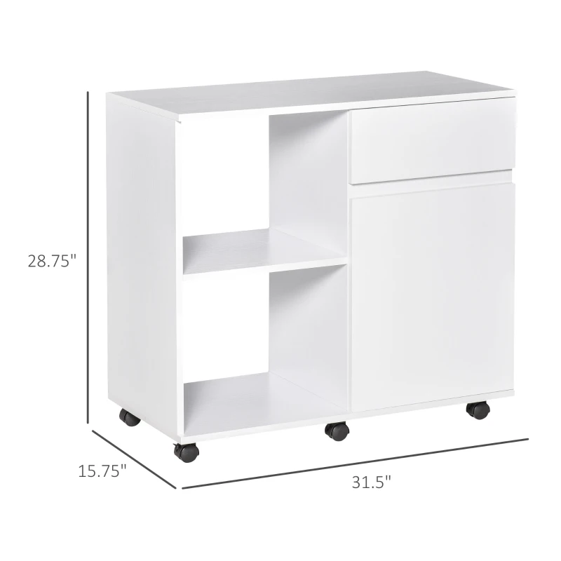 HOMCOM Printer Stand, Storage Cabinet with Drawer, Open Storage Shelves, for Home or Office Use, White