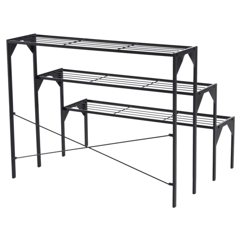 Outsunny Outdoor Plant Stand, 3 Tier Flower Stand, Metal Plant Shelf for Indoor Home & Outdoor Patio Balcony Yard Use