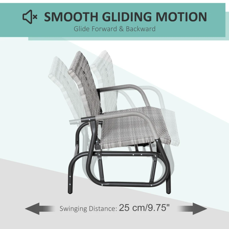 Outsunny 2 Seater Wicker Outdoor Glider Bench, Patio Swing Garden Bench, Garden Loveseat Rocking Chair, w/ Extra Wide Seat, Curved Backrest for Backyard, Poolside, Lawn, Mixed Grey