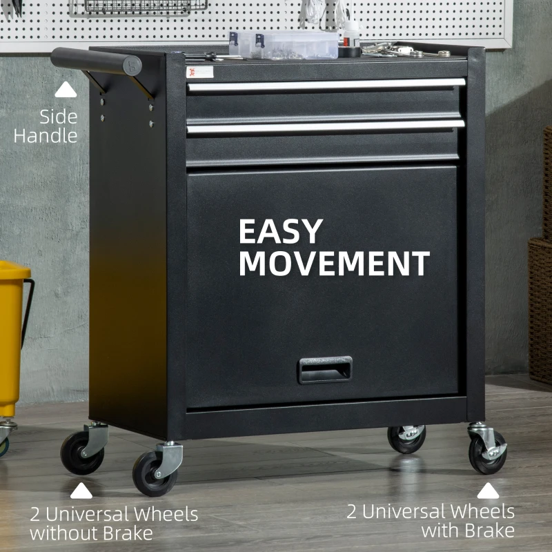 DURHAND 2-Drawer Rolling Tool Chest on Wheels, Metal Tool Cabinet for Warehouse, Workshop and Garage, Black