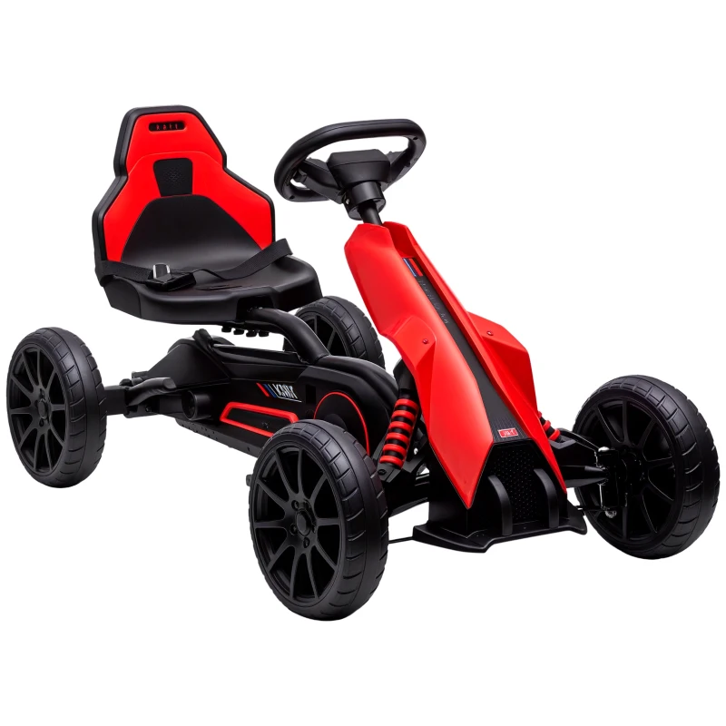 Aosom Kids Pedal Go Kart W/ Adjustable Seat, Swing Axle, Red