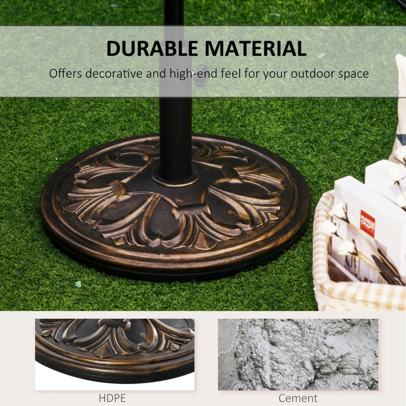 Outsunny 29 lb Heavy Duty Concrete Umbrella Base, 19" Round Parasol Holder for Outdoor, Garden, Backyard, Deck, Bronze