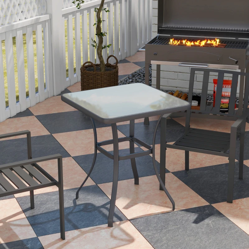 Outsunny 27" Square Bistro Table Garden Dining Table Outdoor Tempered Glass Table