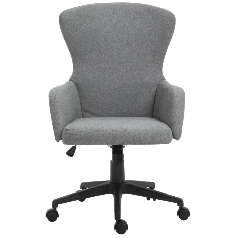 Vinsetto Swivel Office Chair Modern Linen Upholstered Home Computer Desk Task Chair with Cushioned Arm, Wheels, Adjustable Height, Grey