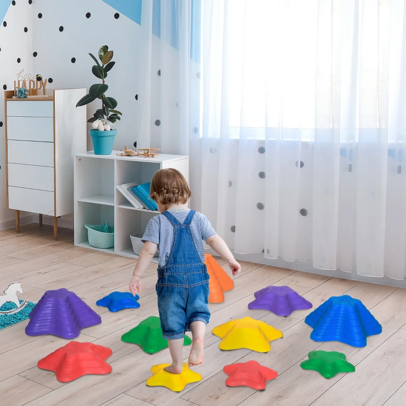 Outsunny Balance Stepping Stones for Kids, 11 PCS Starfish Style Non-Slip Obstacle Course, Stackable Balance Blocks for Coordination and Balance Development, Indoor/Outdoor