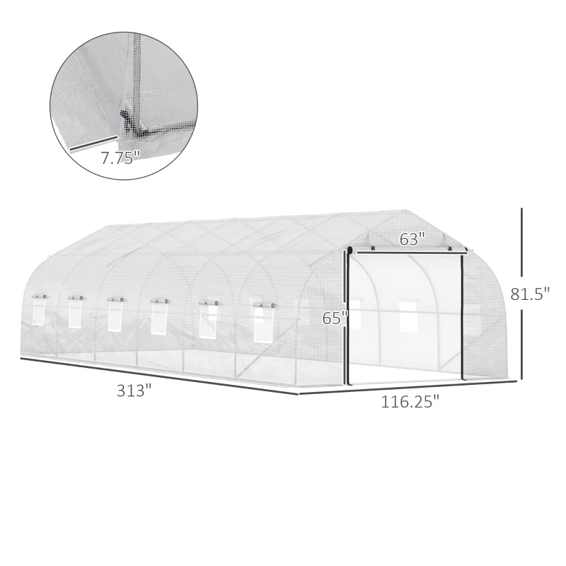 Outsunny 26' x 10' x 7' Walk-in Greenhouse Tunnel, Large Gardening Hot House with 12 Windows, 2 Net Protected Zipper Screen Doors for Backyard, White