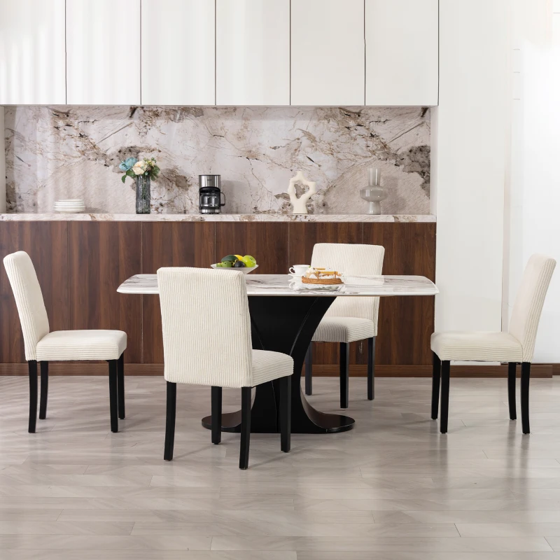 HOMCOM Modern Dining Chairs Set of 4, Kitchen Chairs with Rubberwood Legs and Padded Seat, Beige