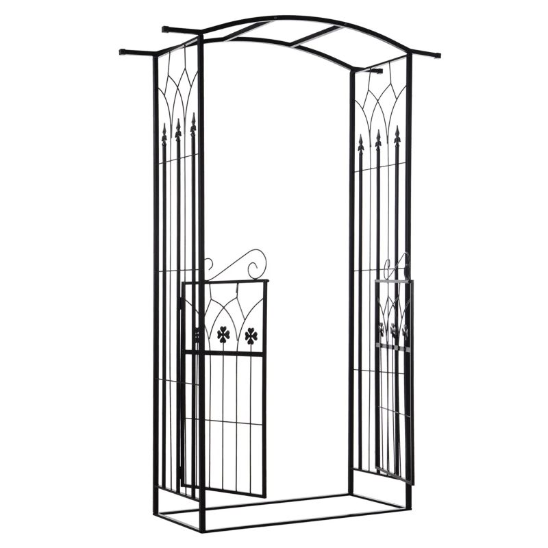 Outsunny Outdoor Metal Trellis Garden Arch Arbor w/ Lucky Leaf Clover Gate for Ceremony Wedding Party Garden Lawn, Black