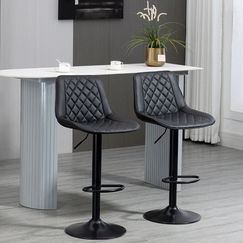 HOMCOM Bar Stools Set of 2, Swivel Counter Height Barstools with Back, Footrest, Adjustable Height, Black