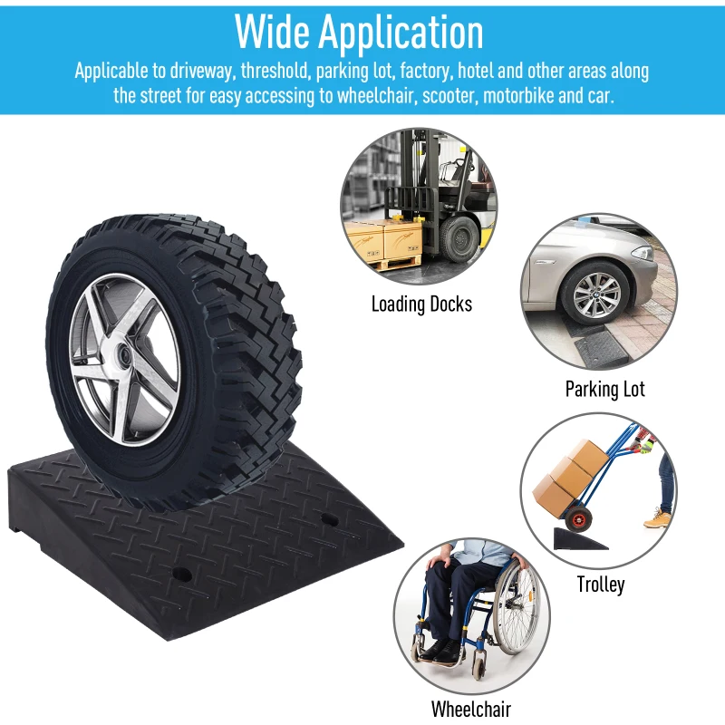 HOMCOM Rubber Curb Ramps Set, 4'' Heavy Duty Driveway Ramps with 33,000lbs Weight Capacity for Low Cars, Motorcycle, 2 Pack, 19" x 16.5" x 4"