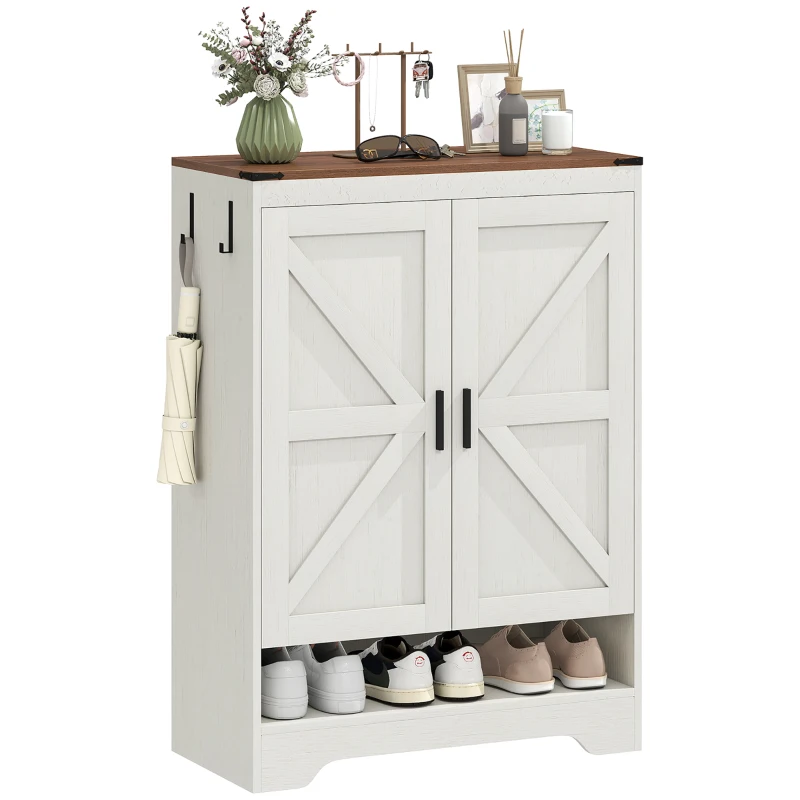 HOMCOM 5-Tier Shoe Storage Cabinet for 15 Pairs, Freestanding Farmhouse Shoe Cabinet, White