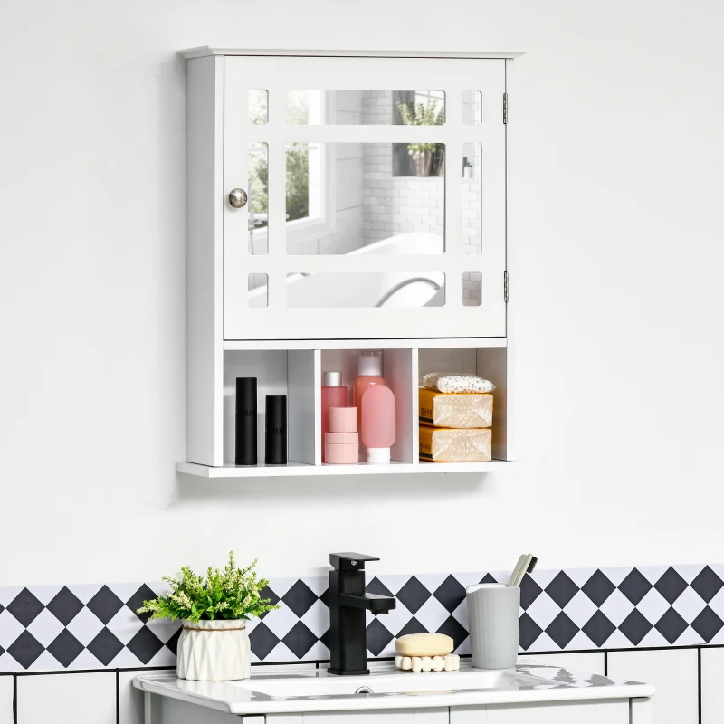 kleankin Medicine Cabinet with Mirror, Wall Mounted Medicine Cabinet, 3 Shelf Organizer for Kitchen, White
