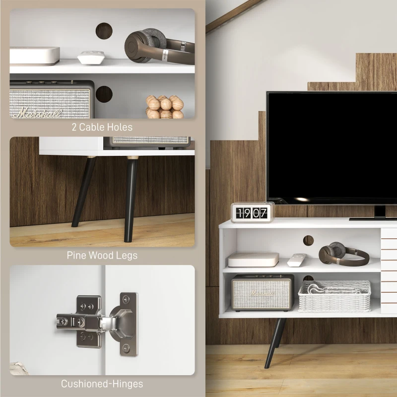 HOMCOM TV Stand Cabinet for 65-Inch, TV Table with Charging Station, Television Stand with Open Shelves, Door and Cable Holes