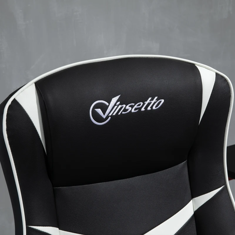 Vinsetto High Back Video Gaming Chair Height Adjustable Flip-up Armrest 360° Swivel Racing Gamer with Pedestal Base, Black and White