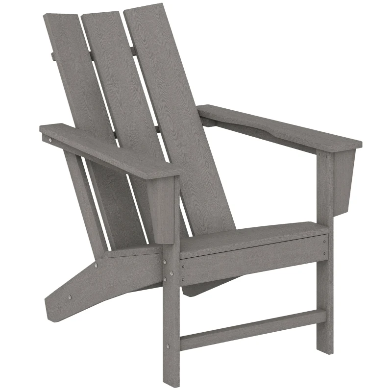 Outsunny HDPE Plastic Adirondack Chair, Muskoka Chair with High Back and Wide Armrests for Fire Pit, Patio, Porch, Dark Grey