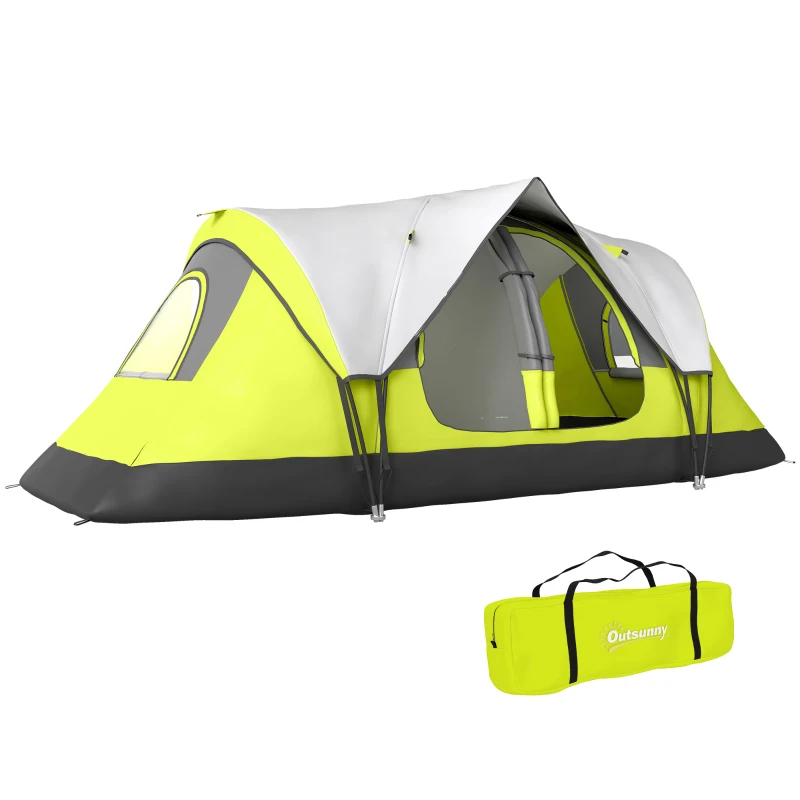 Outsunny Camping Tent for 6 Man with 2000mm Waterproof Rainfly and Carry Bag for Fishing Hiking Festival, Green