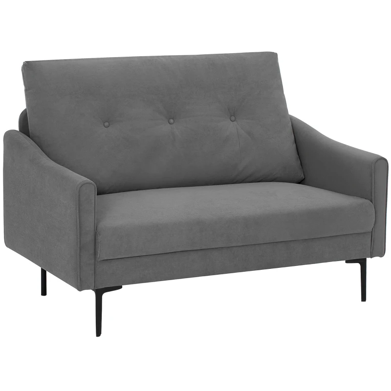 HOMCOM 2 Seater Sofa, Small Modern Couch with High-Resilience Foam, Thicken Padding, Button Tufted, Grey