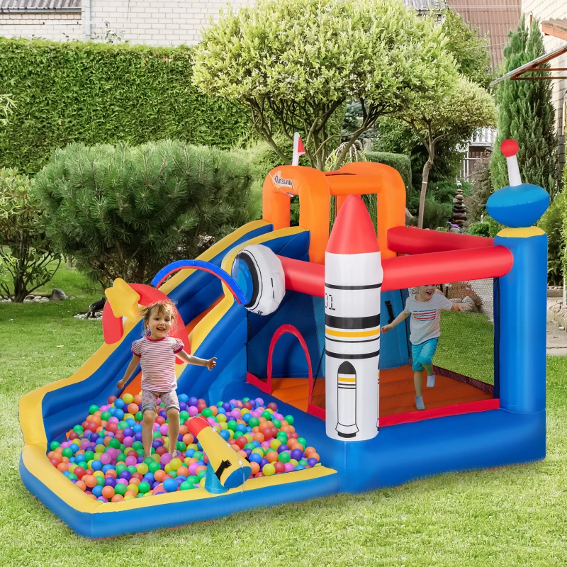 Outsunny 5-in-1 Kids Bounce House Inflatable Water Slide with Pool, Water Cannon, Climbing Wall, Inflator Included, Jumping Castle Kids Backyard Activity Outdoor Water Play Toy