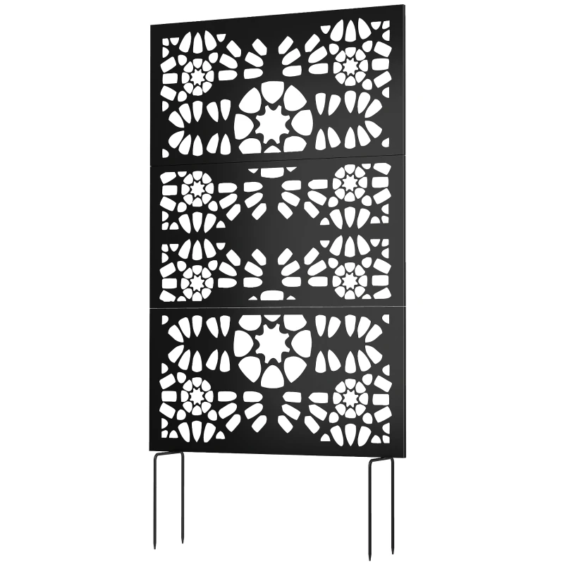 Outsunny Metal Outdoor Privacy Screen, 72" x 38" Freestanding Outdoor Divider, Black
