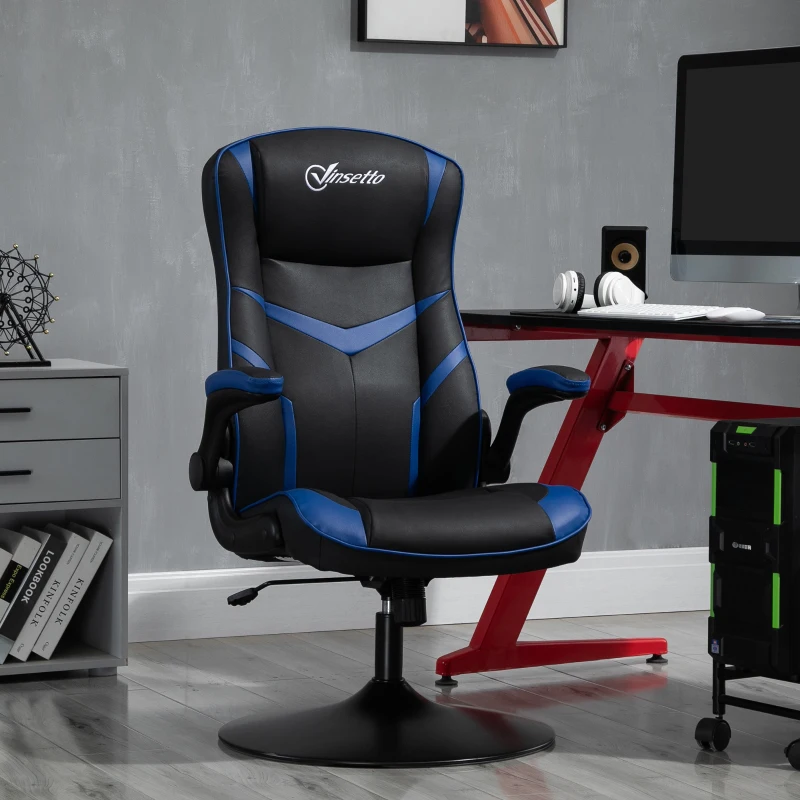 Vinsetto High Back Video Gaming Chair Height Adjustable Flip-up Armrest 360° Swivel Racing Gamer with Pedestal Base, Black and Blue